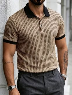 Men’s Contrast Collar Jacquard Polo