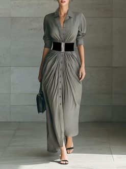 Women’s Draped Shirt Midi Dress