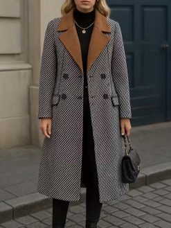 Women’s Contrast Lapel Herringbone Coat