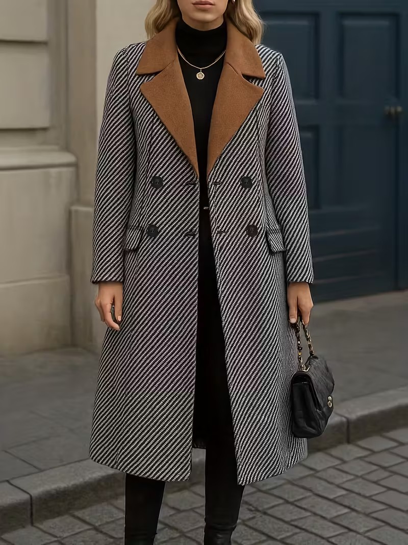 Women’s Contrast Lapel Herringbone Coat