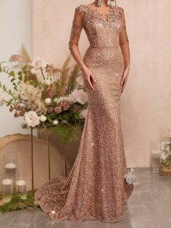Women’s Rose Gold Sequin Mermaid Dress